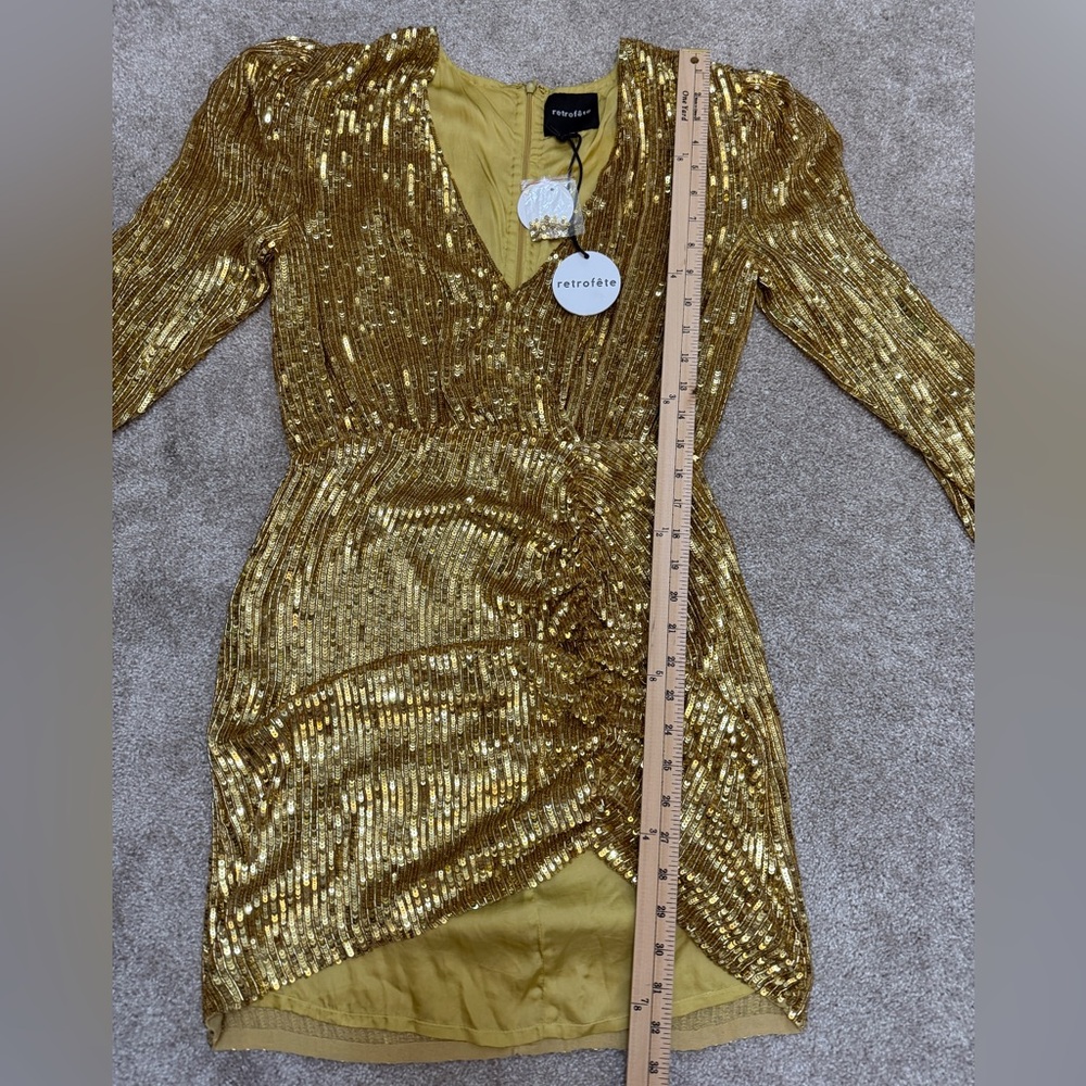 Retrofete Stacey Gold Sequin Beaded Long Sleeve Mini Dress - size S - Gorgeous - Picture 10 of 16